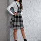 Houndstooth And Plaid Print Pinafore Dress