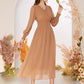 Swiss Dot Button Front Shirred Waist Dress