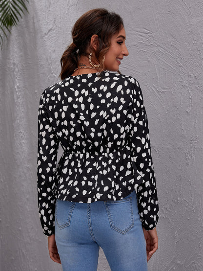 Tie Front All Over Print Peplum Top