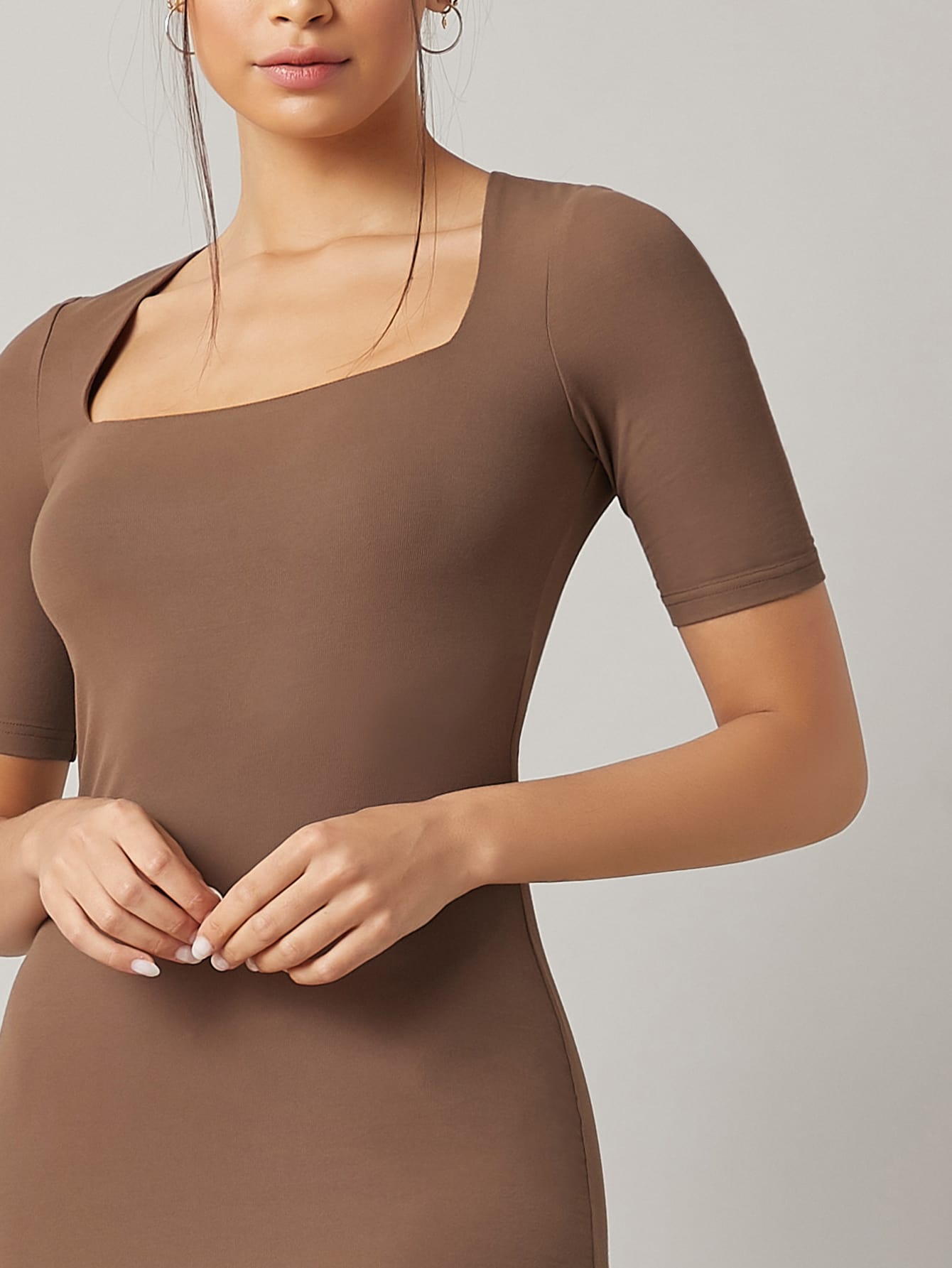 Square Neck Form Fitted Dress