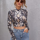 Mock Neck Snakeskin Crop Tee