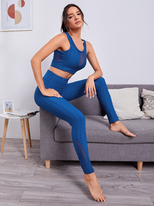 Contrast Mesh Textured Sports Bra With Leggings