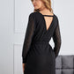 Contrast Lace Wrap Belted Fitted Dress