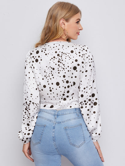 Polka-dot Print Tie Front Top
