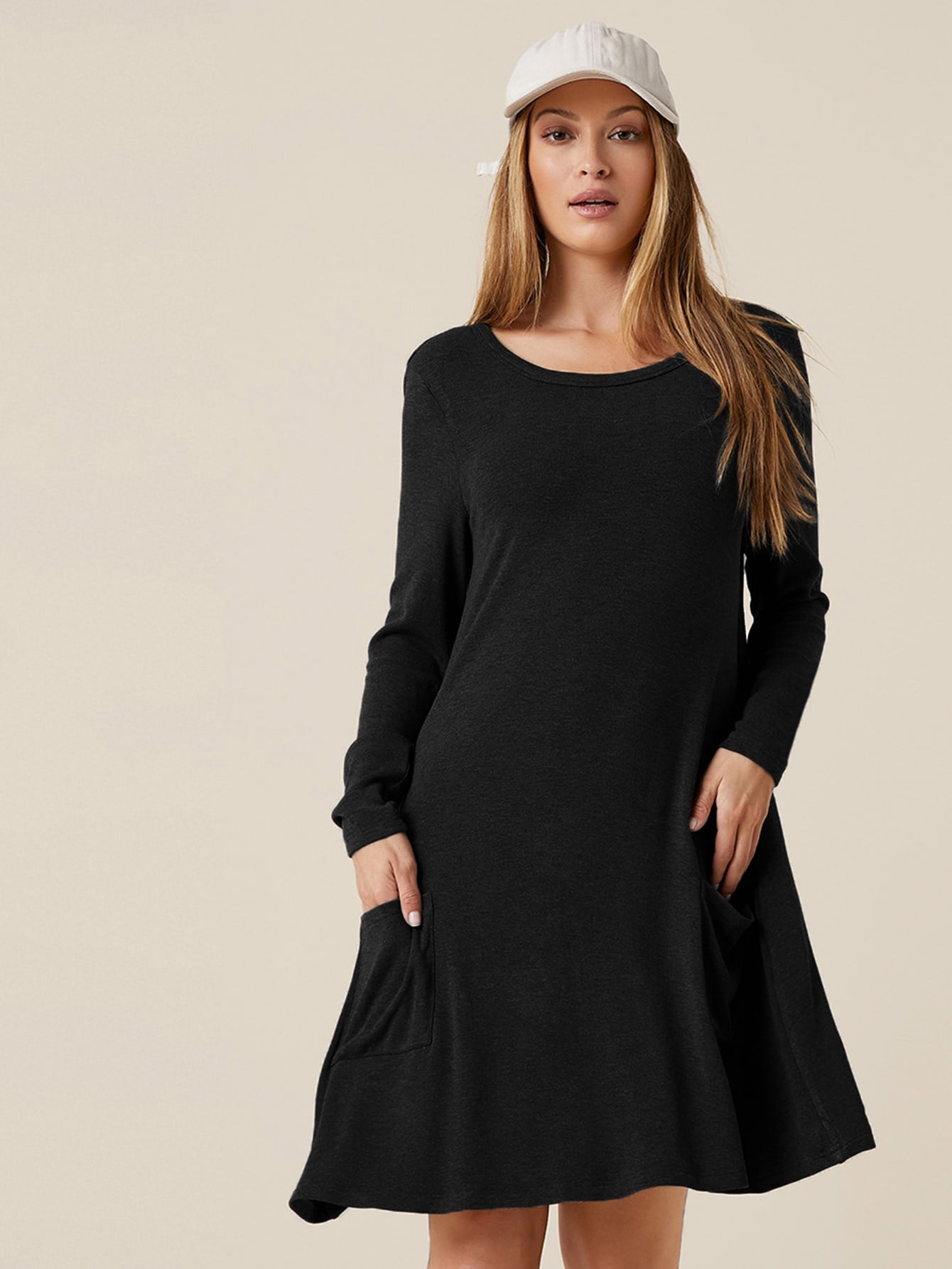 Pocket Patched Solid Dress