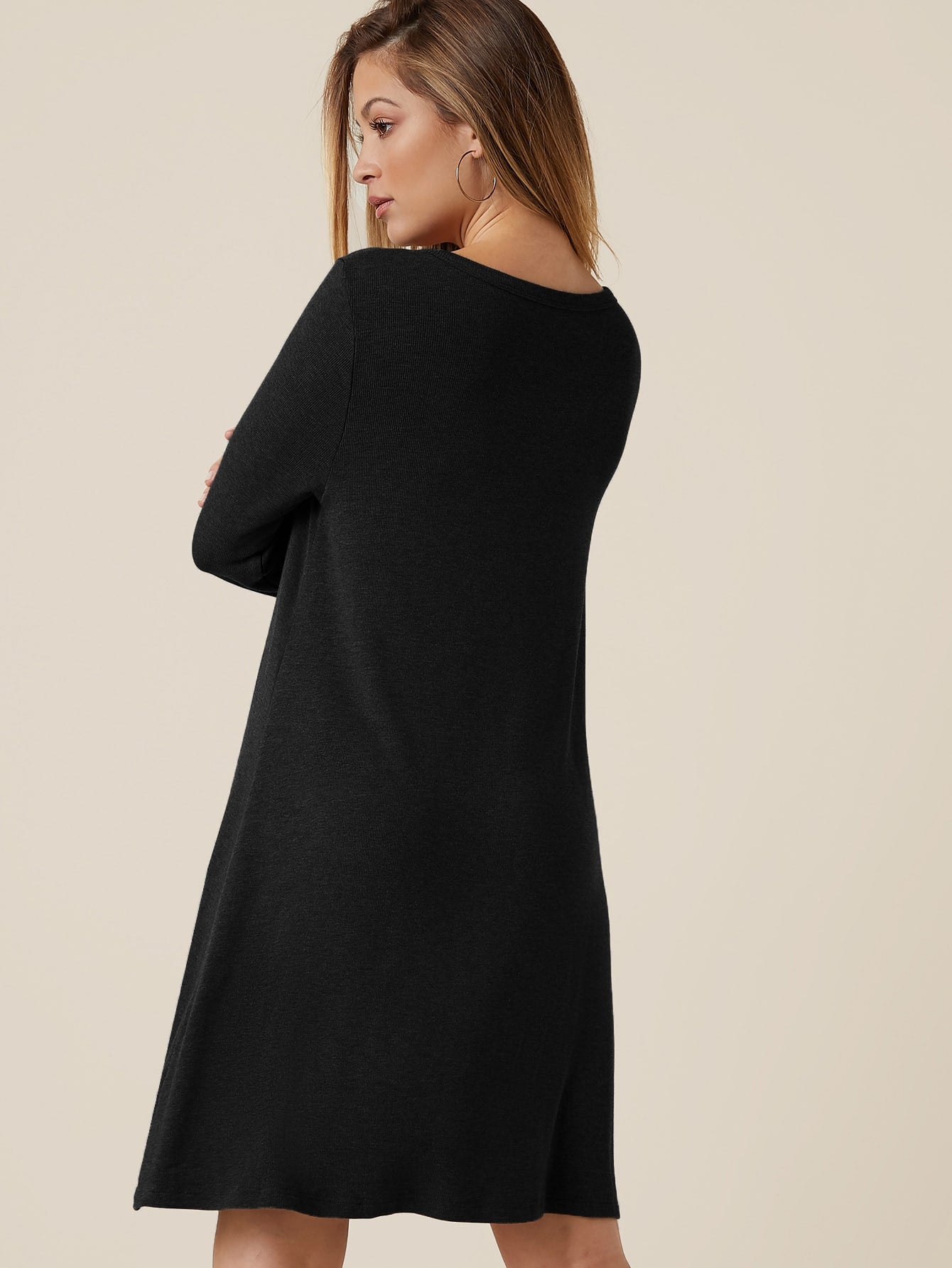 Pocket Patched Solid Dress