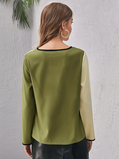 Color Block Keyhole Neckline Top