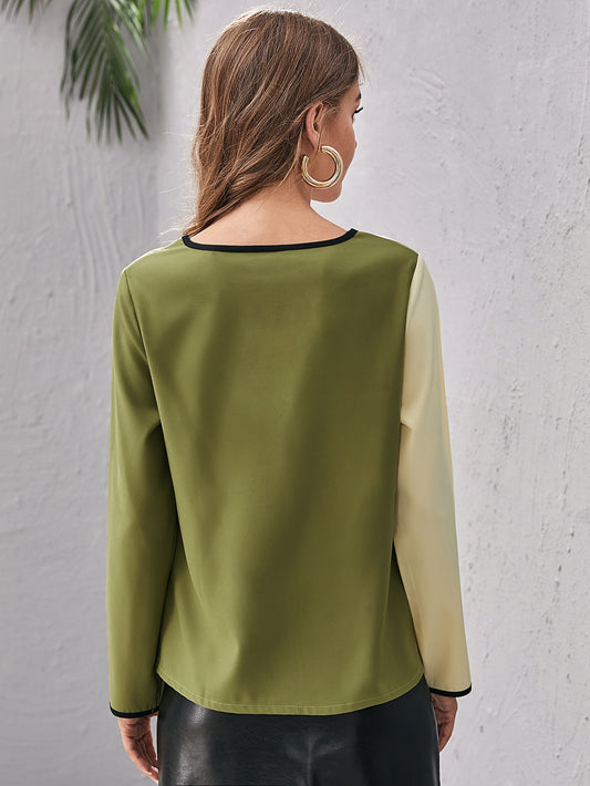 Color Block Keyhole Neckline Top