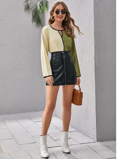 Color Block Keyhole Neckline Top