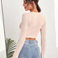 Notch Neck Rib-knit Crop Tee