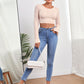 Notch Neck Rib-knit Crop Tee