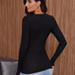 Scoop Neck Button Front Rib-knit Slim Tee