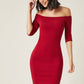 Off Shoulder Solid Bodycon Dress