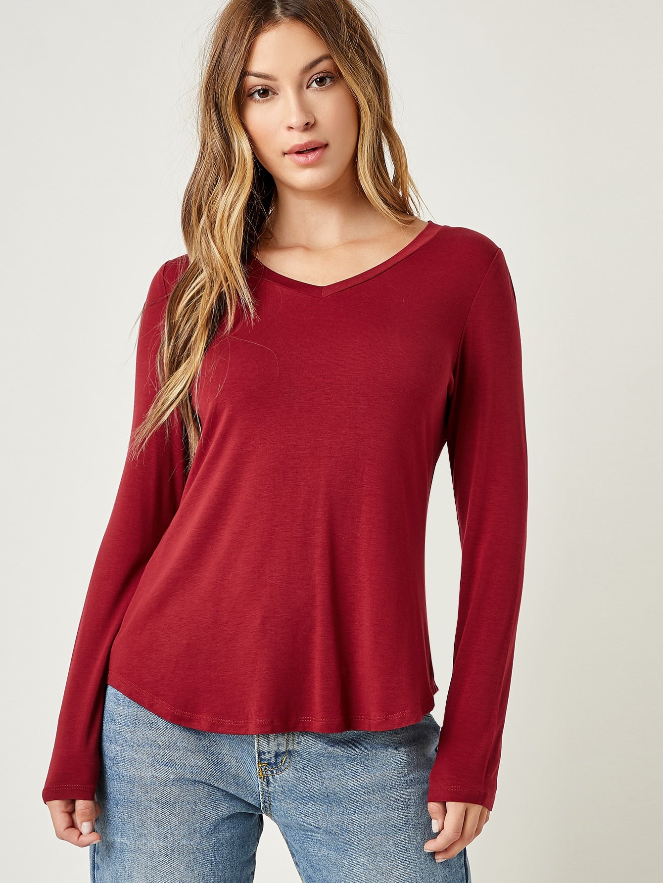 V Neck Solid Tee