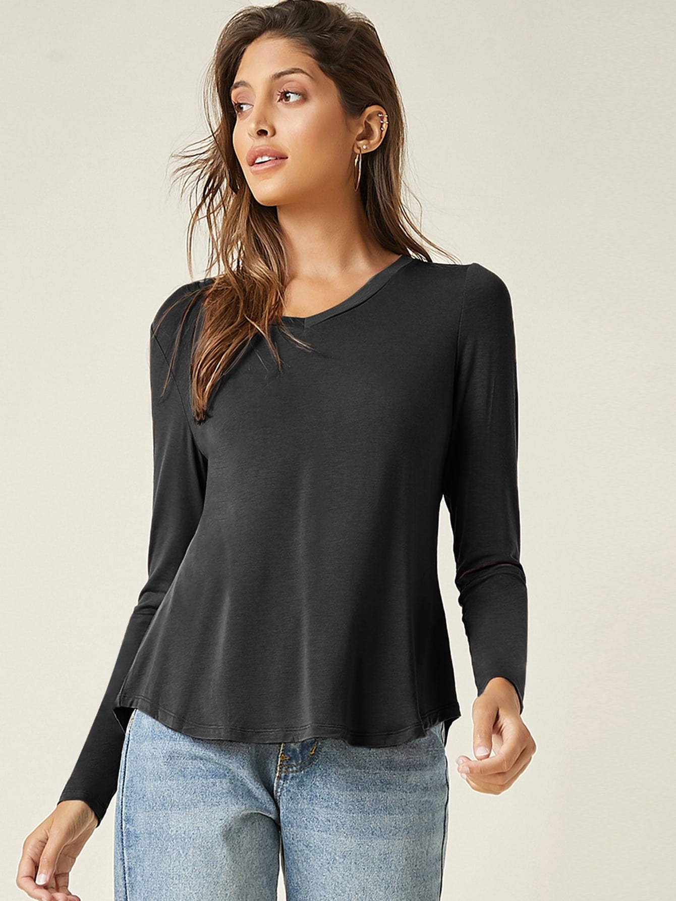 V Neck Solid Tee