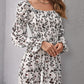Gather Sleeve Shirred Bodice Split Thigh Floral Dress
