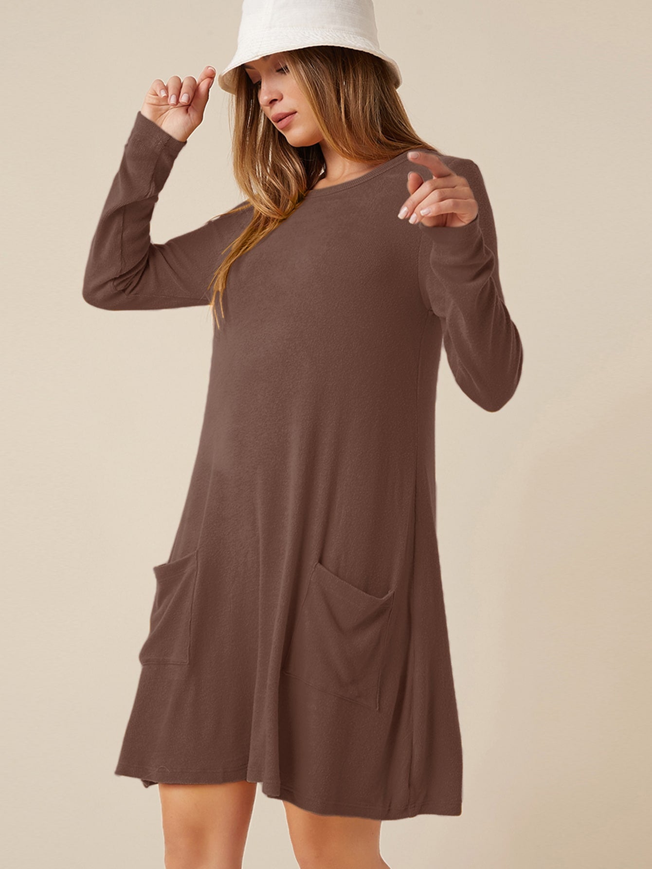 Pocket Patched Solid Dress