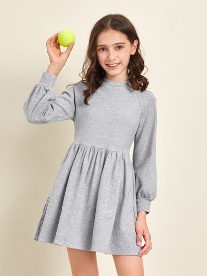 Girls Mock Neck Raglan Sleeve Solid Dress