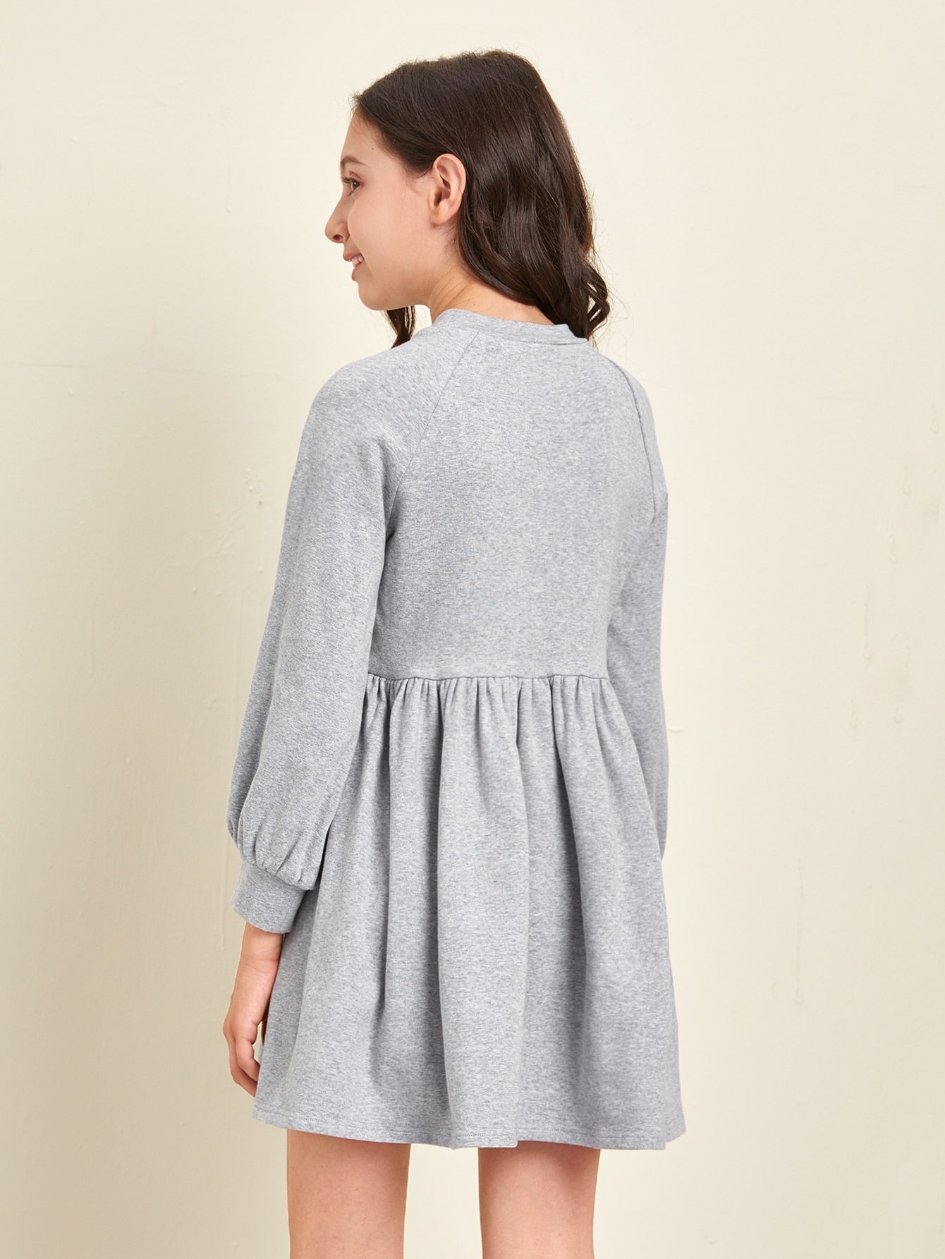 Girls Mock Neck Raglan Sleeve Solid Dress