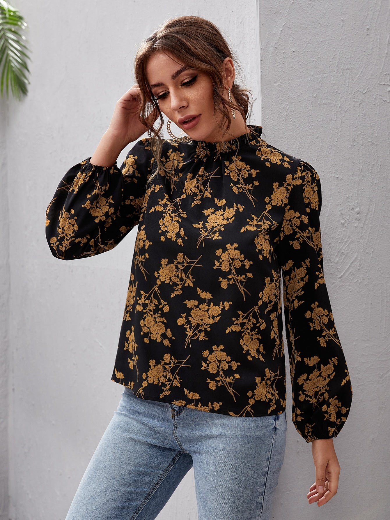 Frill Neck Floral Top