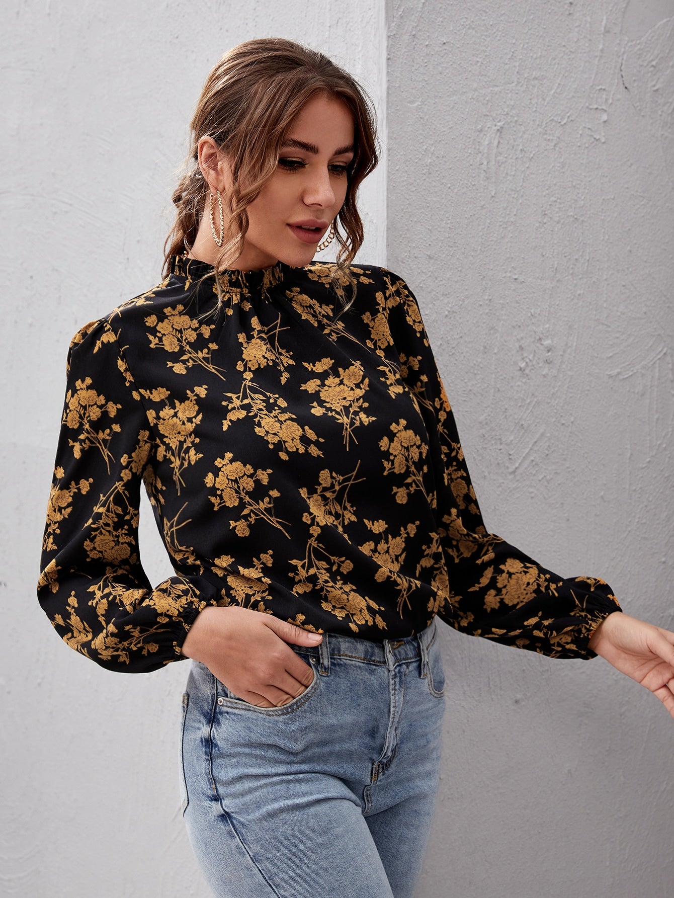 Frill Neck Floral Top