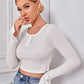 Notch Neck Rib-knit Crop Tee