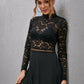 Mock Neck Lace Bodice Split Thigh Maxi Dress Without Bra