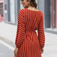 Self Belted Pinstripe Shift Dress