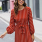 Self Belted Pinstripe Shift Dress