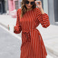 Self Belted Pinstripe Shift Dress