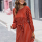 Self Belted Pinstripe Shift Dress