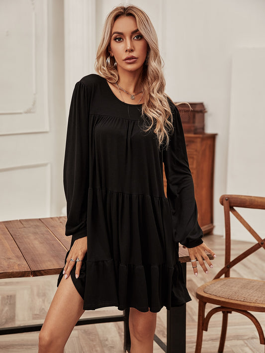 Bishop Sleeve Ruffle Hem Babydoll Dress