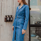 Button Front O-ring Buckle Belted Denim Dress