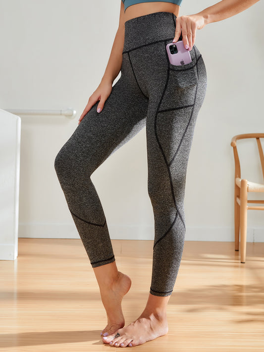Space Dye Topstitching Sports Leggings With Phone Pocket
