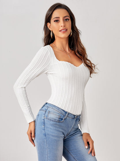 Sweetheart Neck Textured Form Fitted Tee