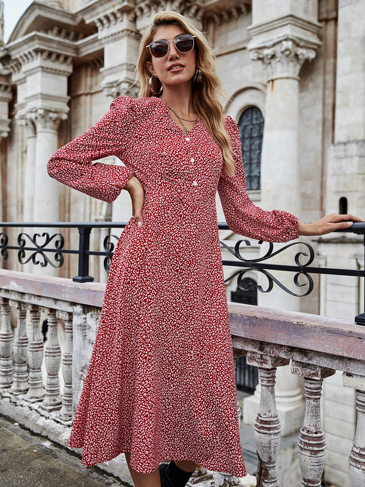 Bishop Sleeve Allover Print A-line Dress