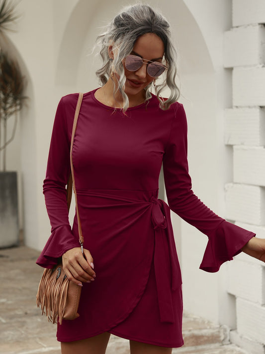 Solid Knot Side Wrap Hem Dress