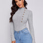 Lettuce Trim Neck Buttoned Front Rib-knit Top