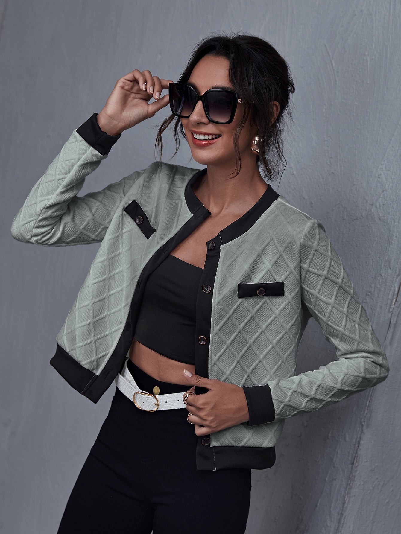 Single Breasted Contrast Trim Jacket