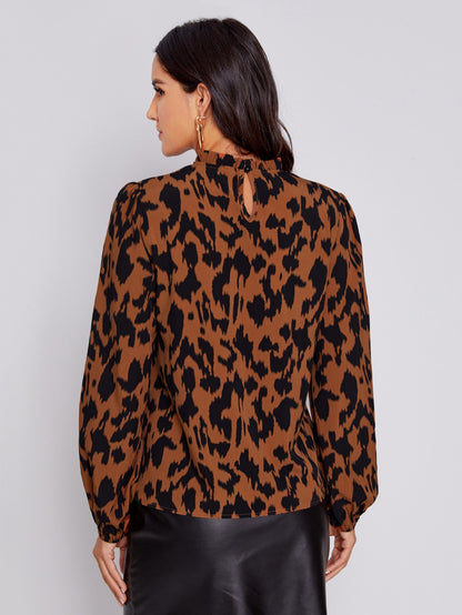 Frill Mock Neck Leopard Top - Amy's Cart