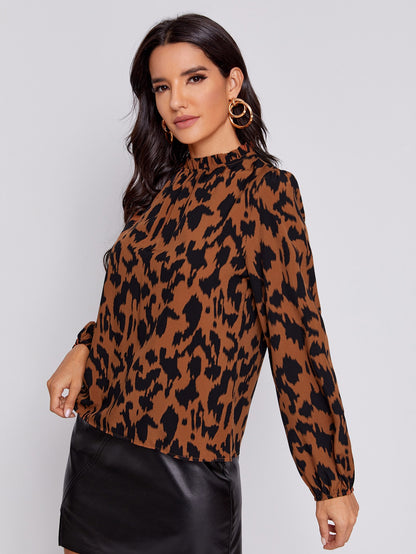 Frill Mock Neck Leopard Top - Amy's Cart
