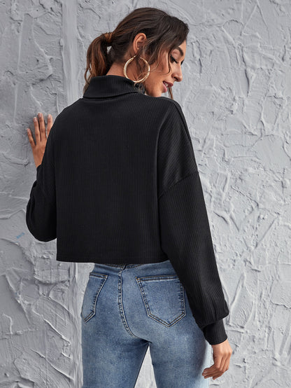 Funnel Neck Drop Shoulder Crop Top