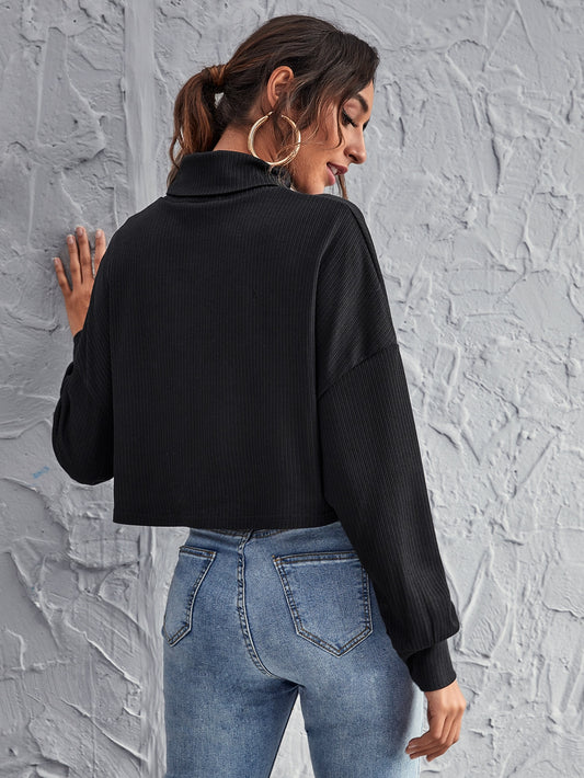 Funnel Neck Drop Shoulder Crop Top