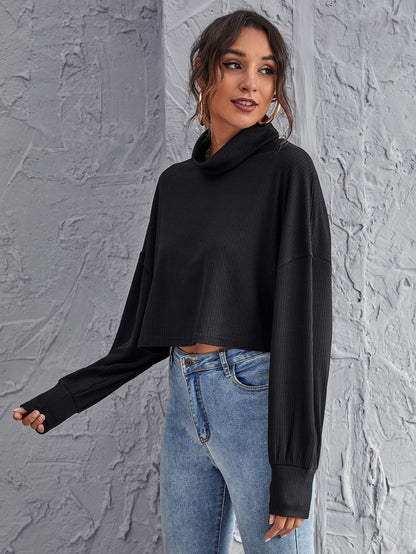 Funnel Neck Drop Shoulder Crop Top