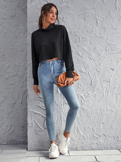 Funnel Neck Drop Shoulder Crop Top