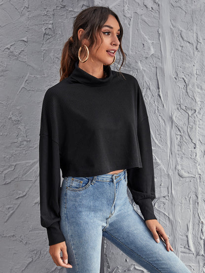 Funnel Neck Drop Shoulder Crop Top