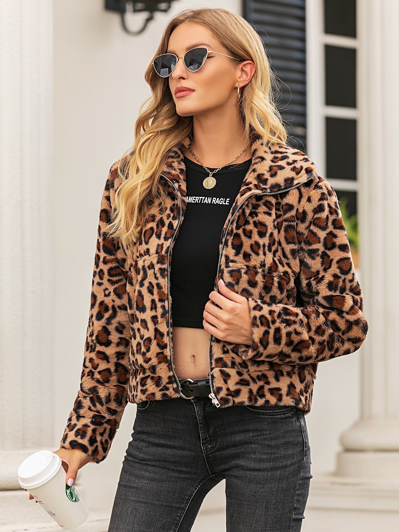 Leopard Zip Up Flannel Jacket