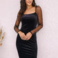 Dobby Mesh Split Hem Velvet Dress
