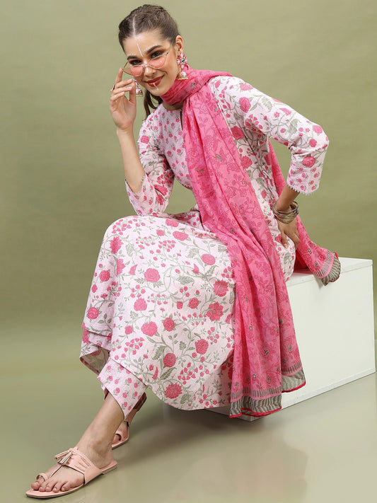 Women Floral Print Pure Cotton Kurta Set