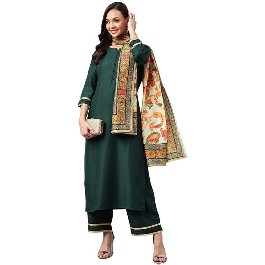 Women Cotton Blend Green Kurta set